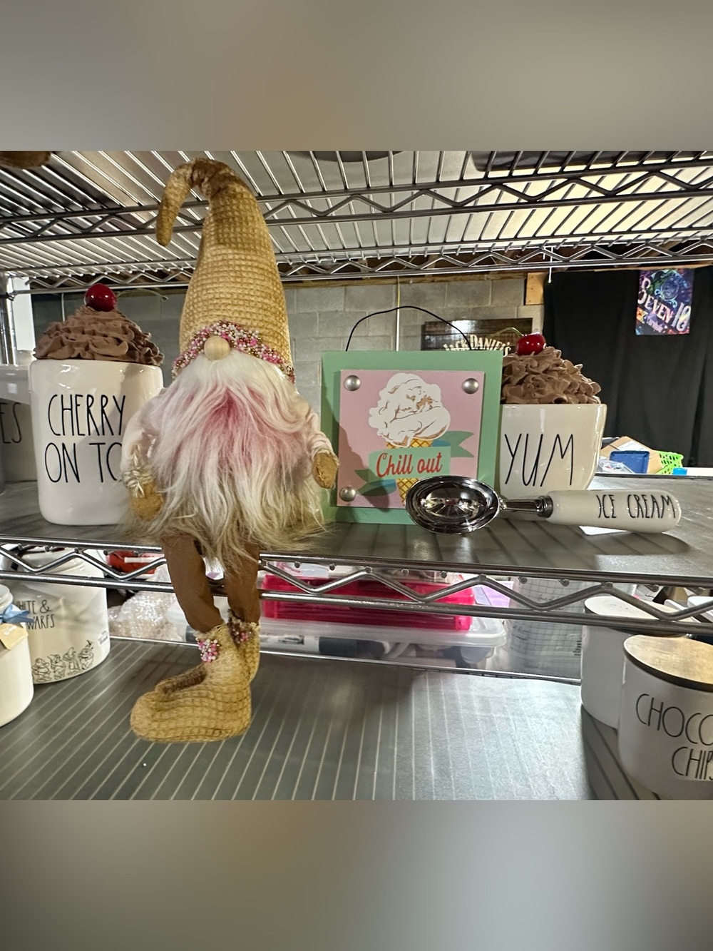 Rae Dunn Ice Cream Ceramics and Salty Harbor Treasures Gnome Shelf Decor